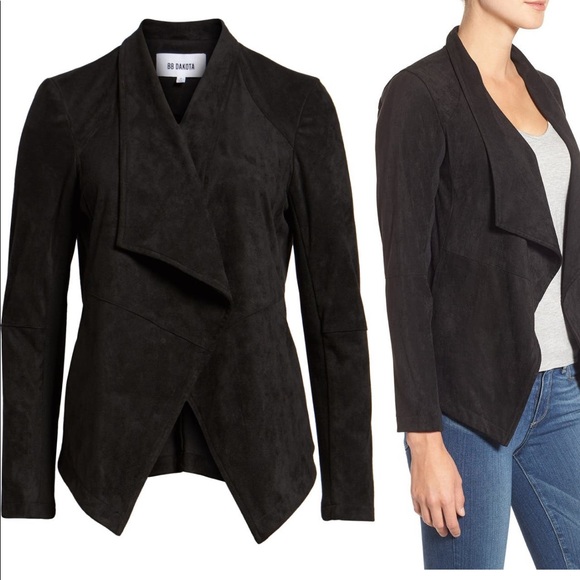 BB Dakota (Nordstrom)- Black Faux Suede Drape Jacket - Picture 2 of 6